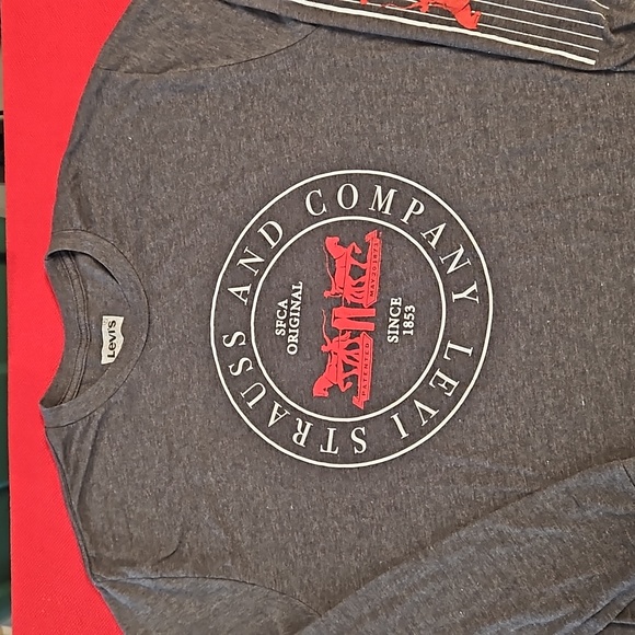 LEVI brand logo long sleeve gray graphic tee Large promo authentic original - Picture 2 of 7